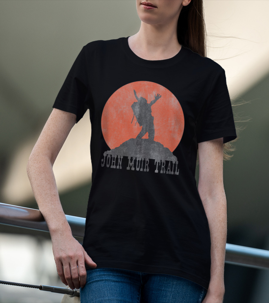 John Muir Trail Classic Hikers Silhouette With Backpack And Sunset T-Shirt
