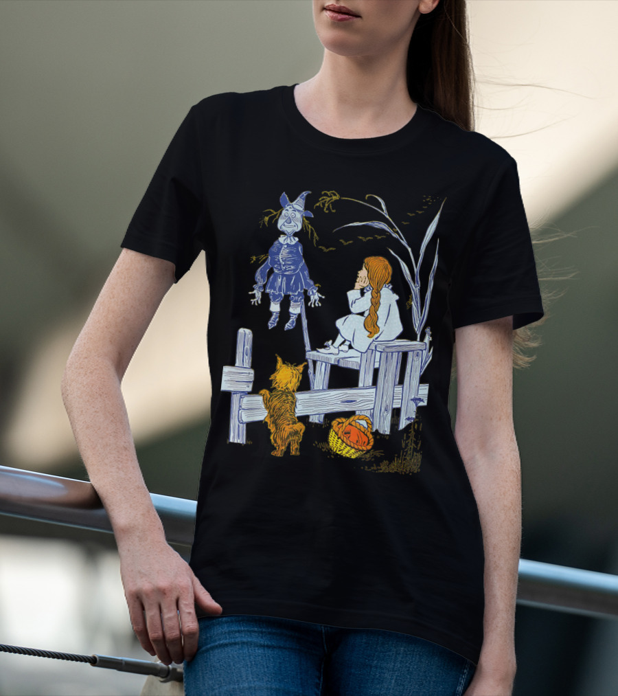 Land Of Oz Classic Scarecrow With Toto And Wizard Themes T-Shirt