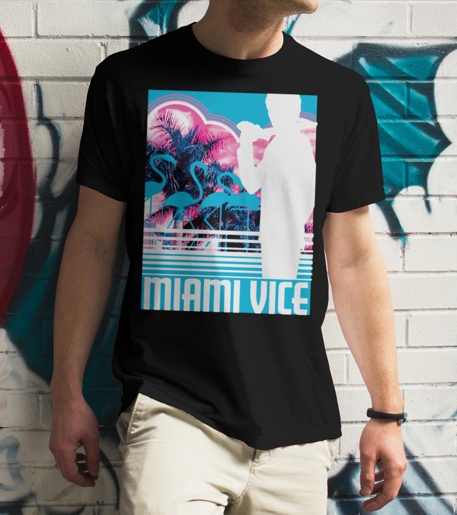Miami Vice Neon Flamingo Silhouette Tropical T-Shirt