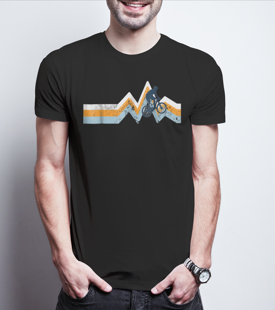 Mountain Bike Silhouette Retro Stripes Mtn Bike Classic Colors T-Shirt