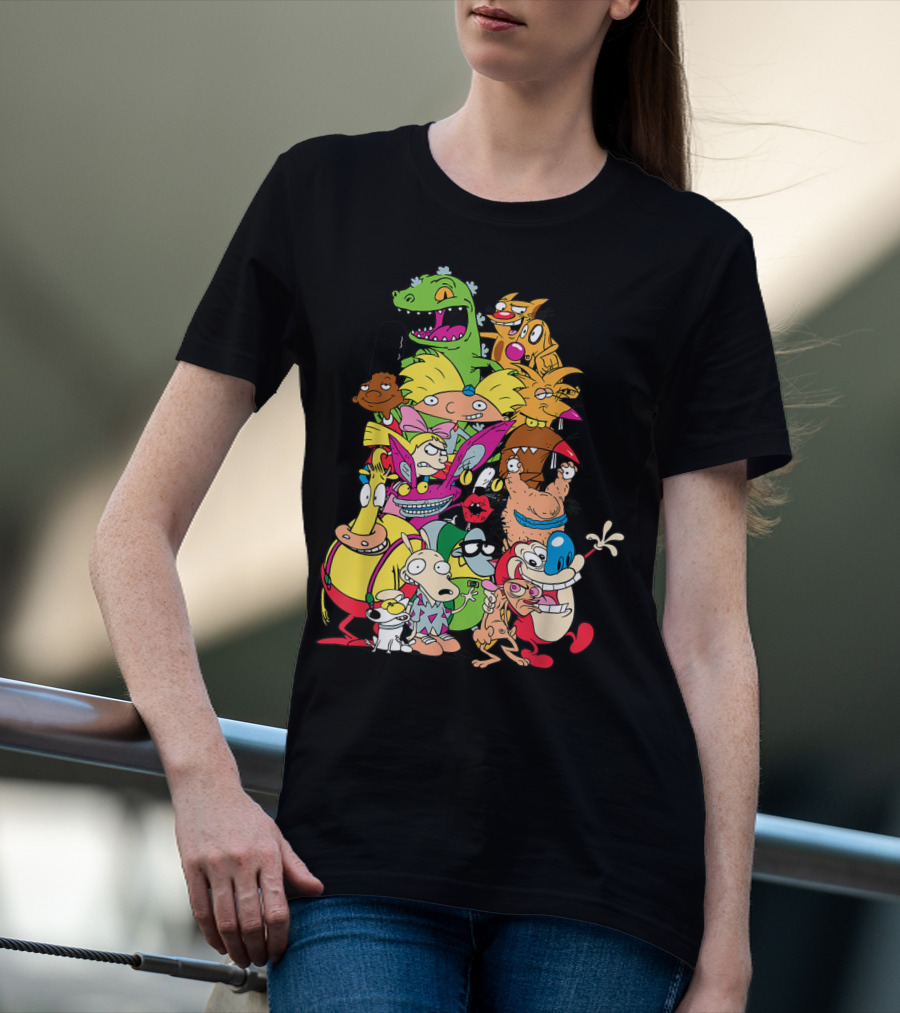 Nickelodeon 90s Rugrats Hey Arnold Rocko Ren Stimpy Cartoon Characters T-Shirt