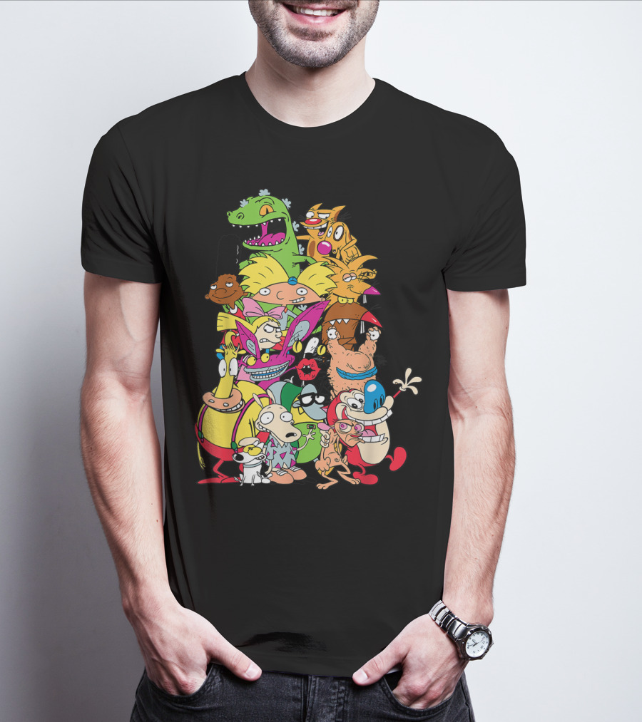 Nickelodeon 90s Rugrats Hey Arnold Rocko Ren Stimpy Cartoon Characters T-Shirt