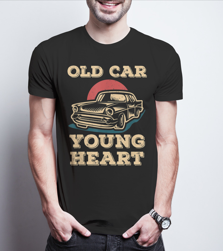 Old Car Young Heart Vintage Style Classic Auto Enthusiast Retro T-Shirt