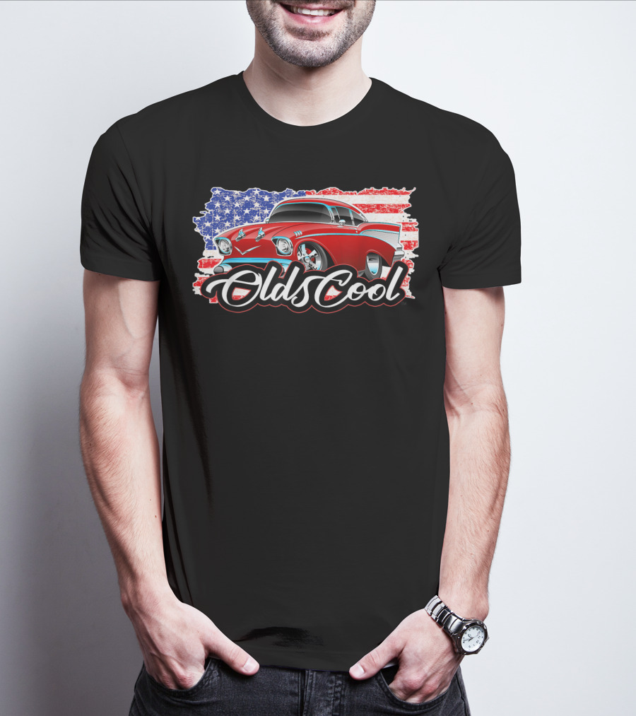 Olds Cool Classic Car 1957 American Flag Graphics T-Shirt