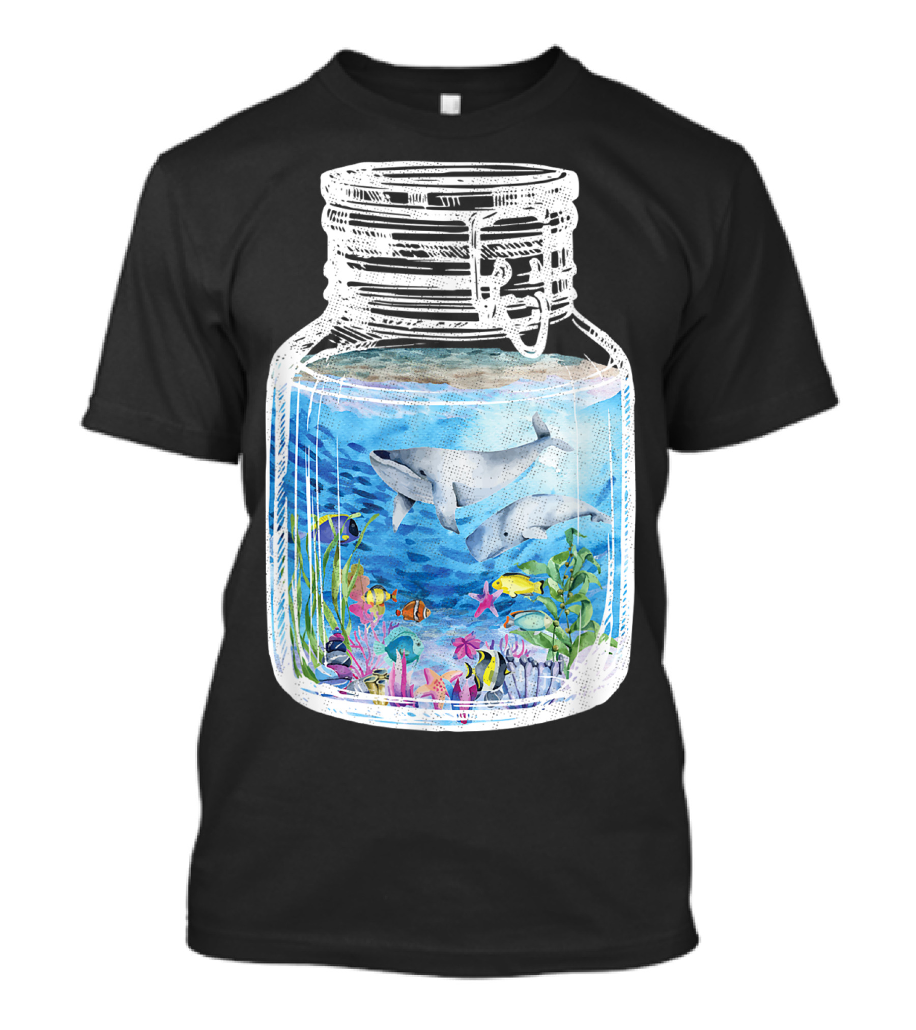 Underwater Terrarium Ocean Fish Whales In Glass Jar T-Shirt
