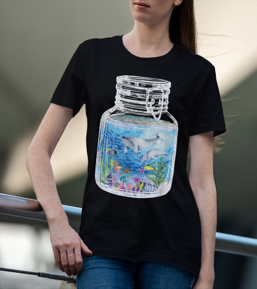 Underwater Terrarium Ocean Fish Whales In Glass Jar T-Shirt