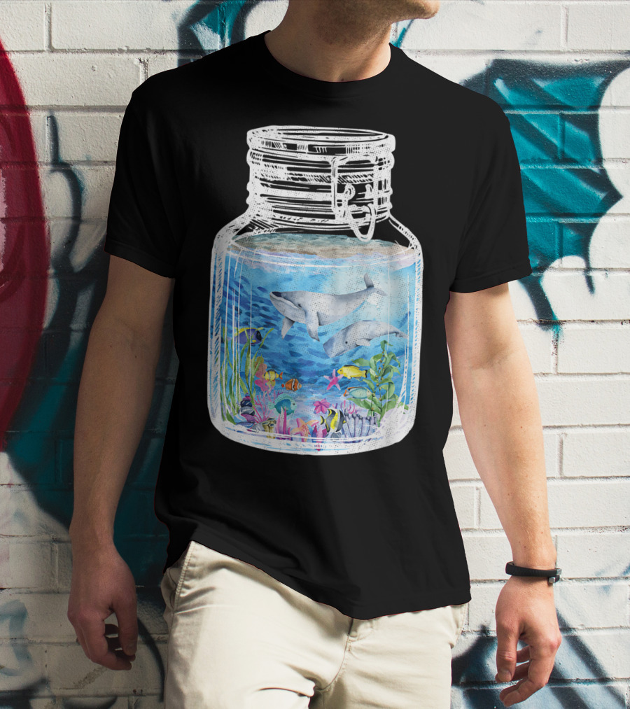 Underwater Terrarium Ocean Fish Whales In Glass Jar T-Shirt