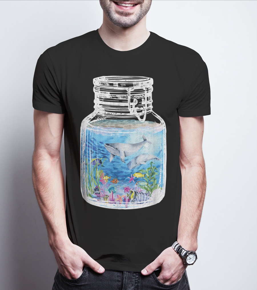 Underwater Terrarium Ocean Fish Whales In Glass Jar T-Shirt