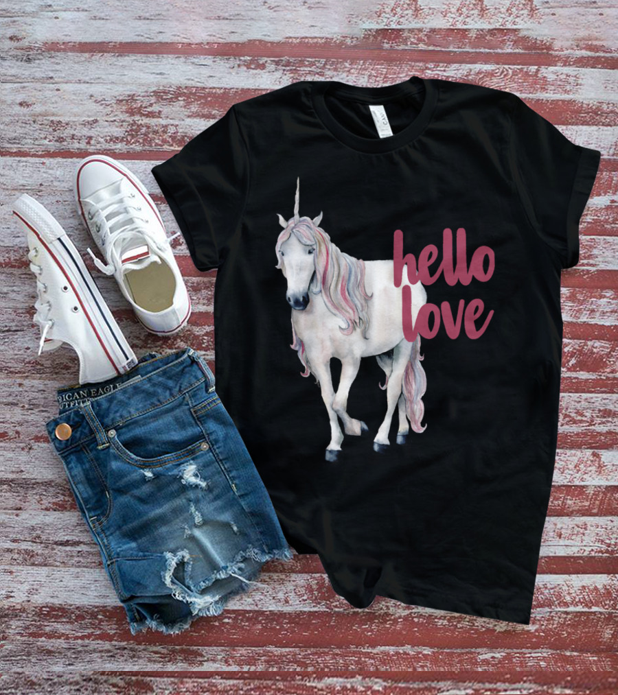 Hello Love Unicorn Funny Magical Animal T-Shirt