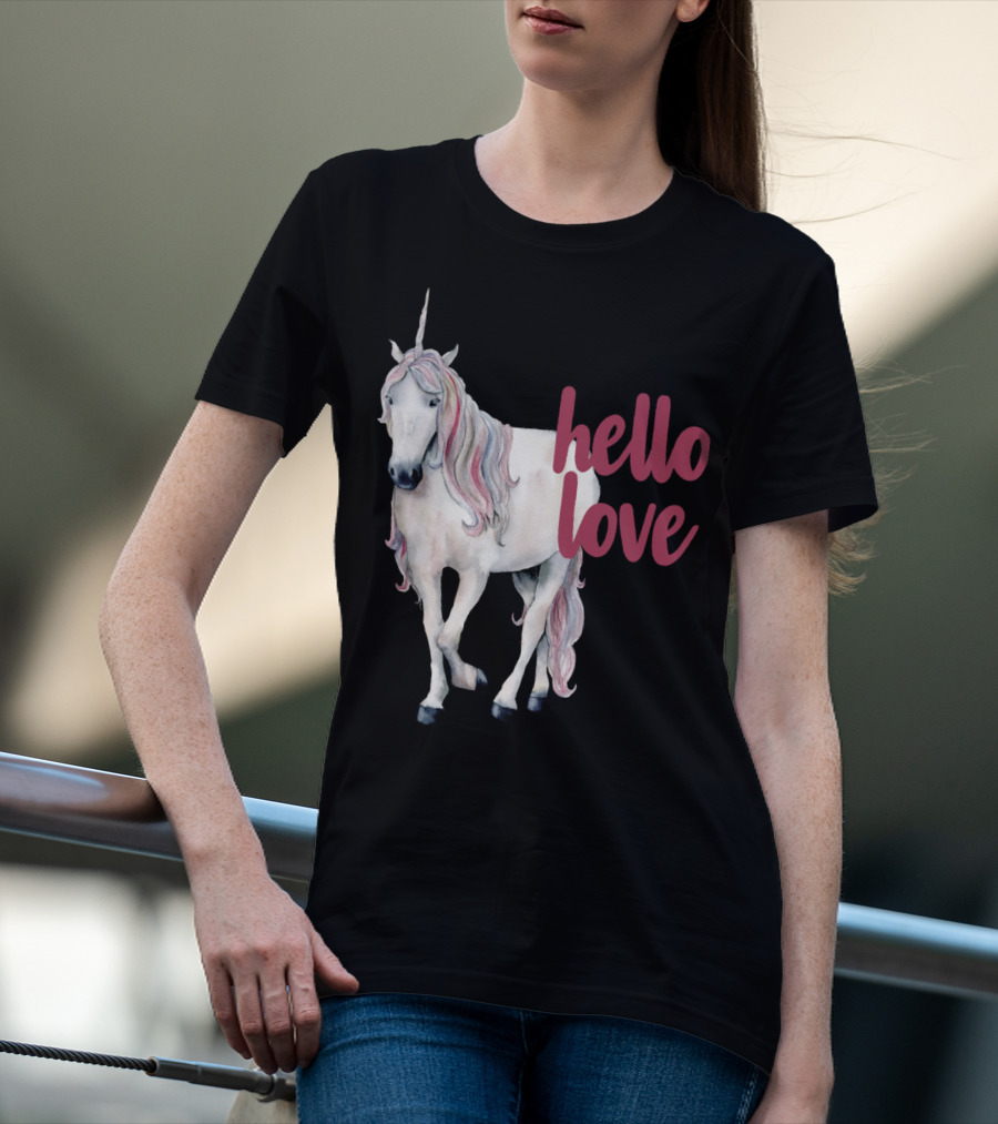 Hello Love Unicorn Funny Magical Animal T-Shirt
