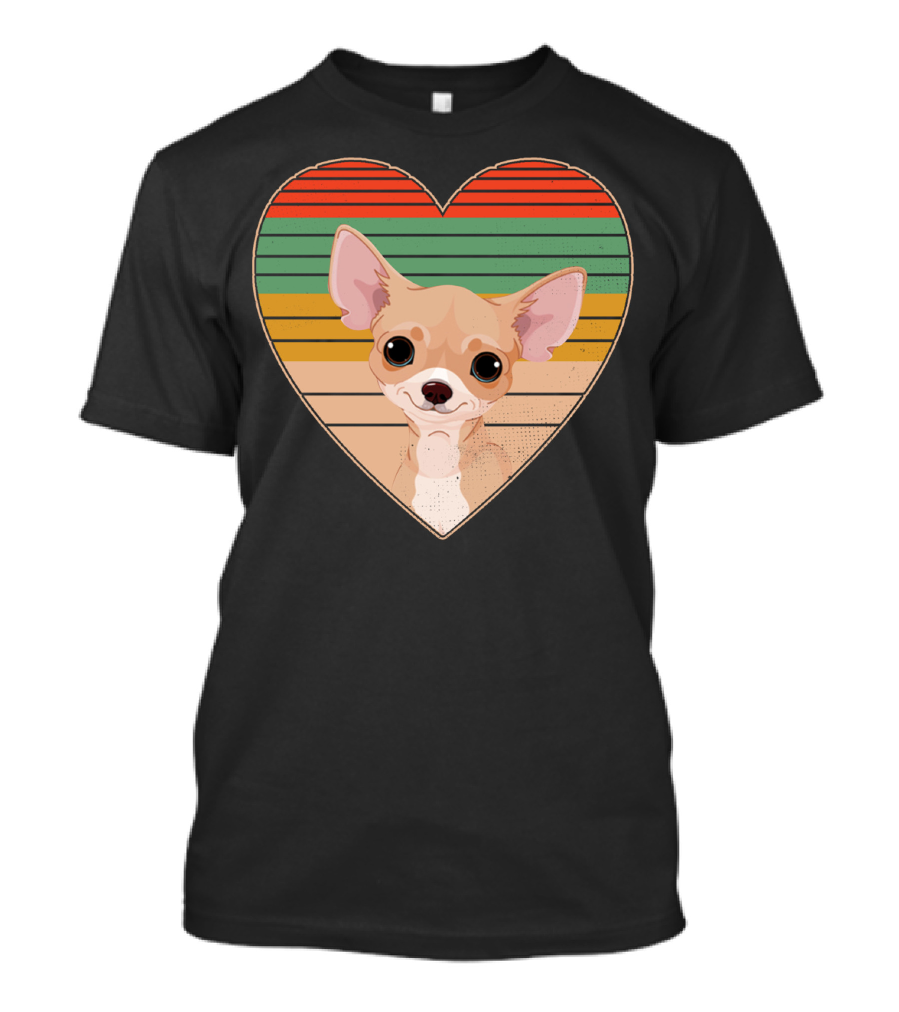 Vintage Chihuahua Heart Striped Retro Heart-Shaped T-Shirt