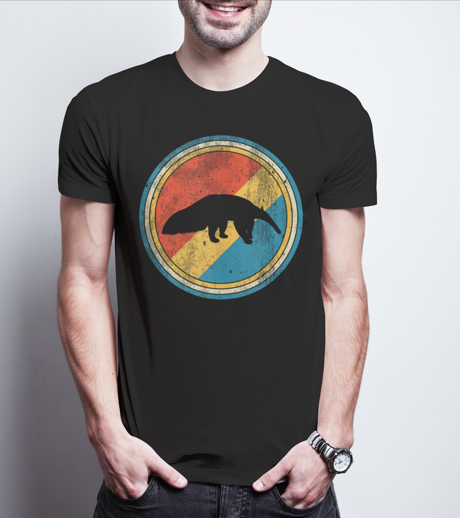 Vintage Retro Circle Giant Anteater Silhouette On Colorful Background T-Shirt