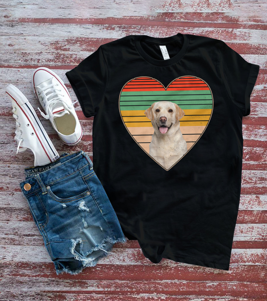 Vintage Labrador Retriever Heart Dog Lover Retro Stripes T-Shirt