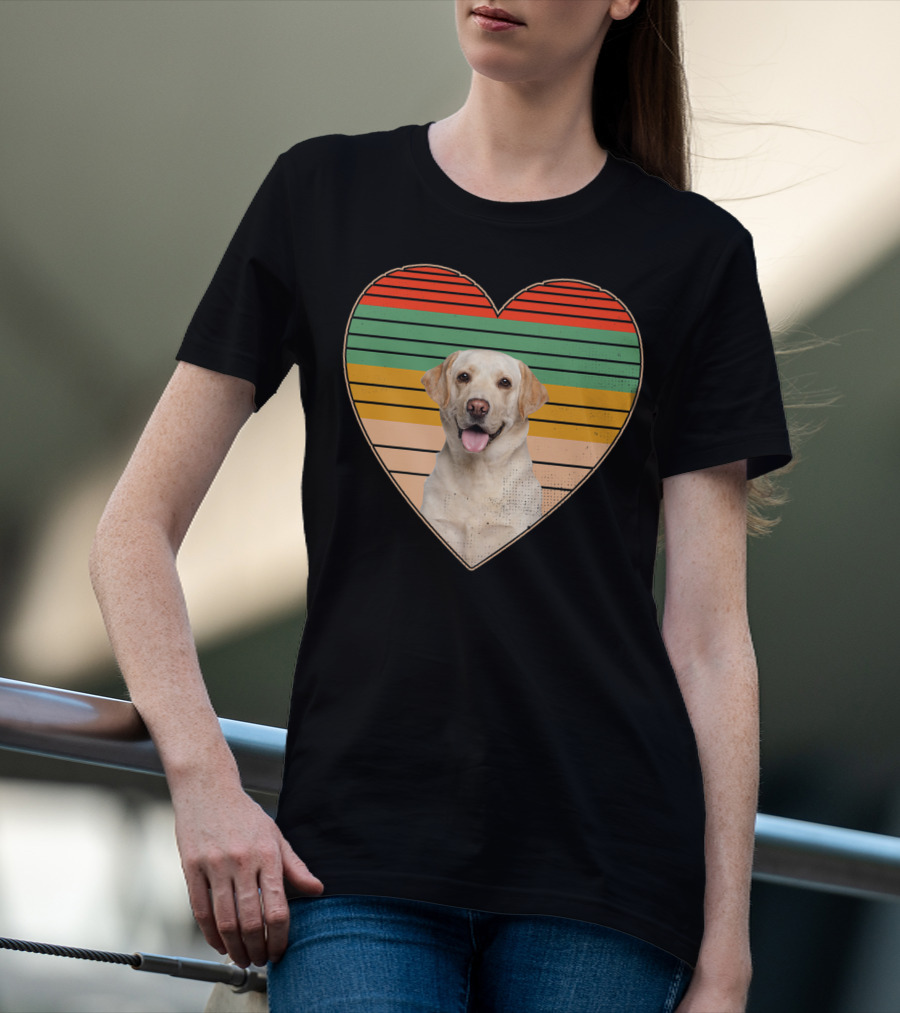 Vintage Labrador Retriever Heart Dog Lover Retro Stripes T-Shirt