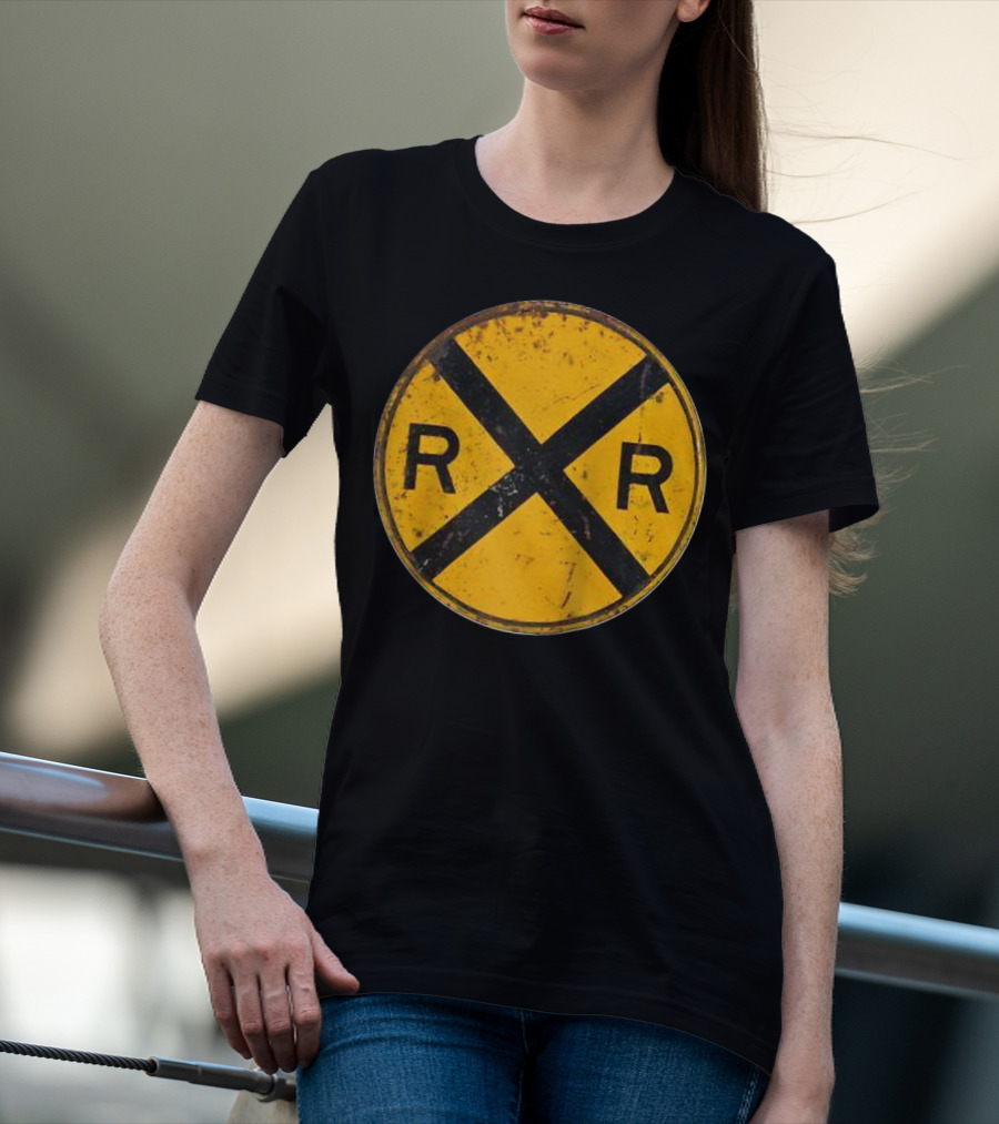 Vintage Railroad Crossing Sign RR Engineer Worker T-Shirt
