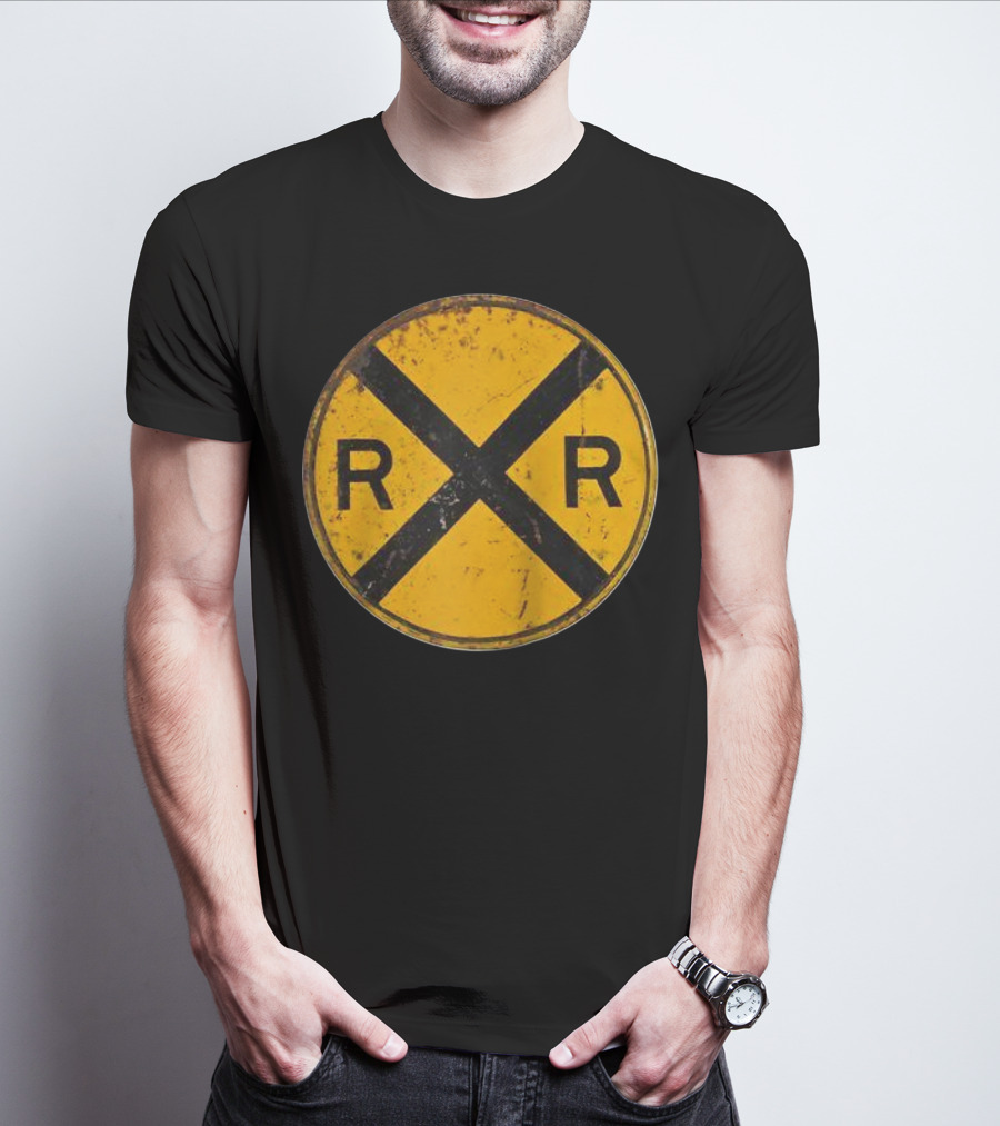 Vintage Railroad Crossing Sign RR Engineer Worker T-Shirt