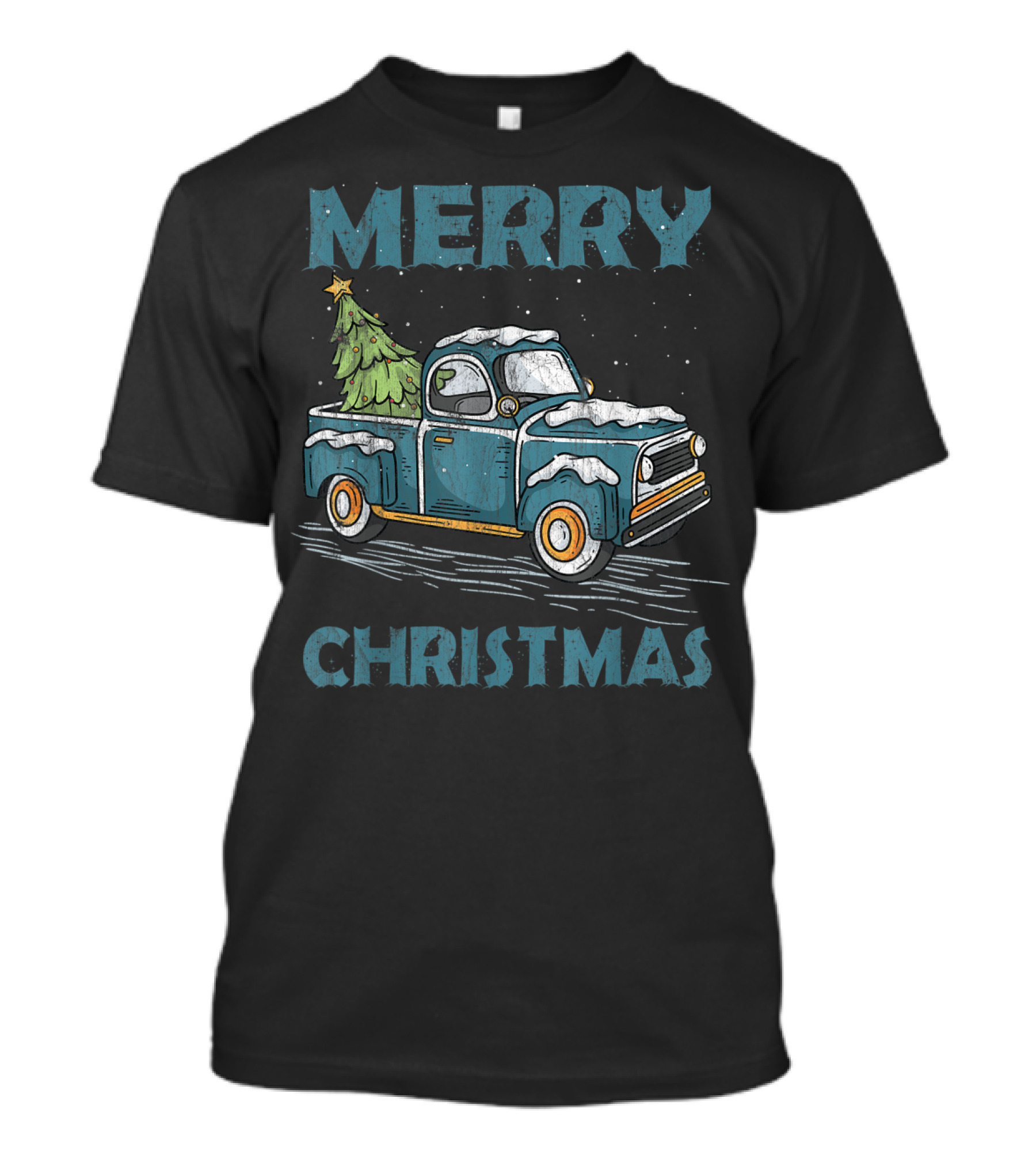 Merry Christmas Vintage Truck With Christmas Tree Classic Car T-Shirt