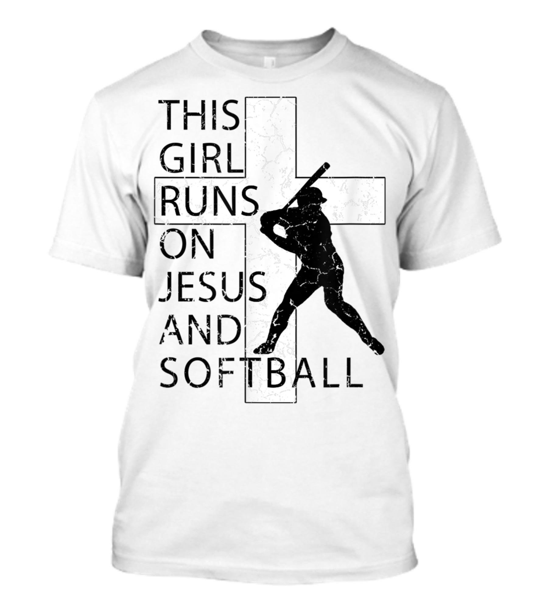 This Girl Runs On Jesus And Softball Silhouette With Cross T-Shirt