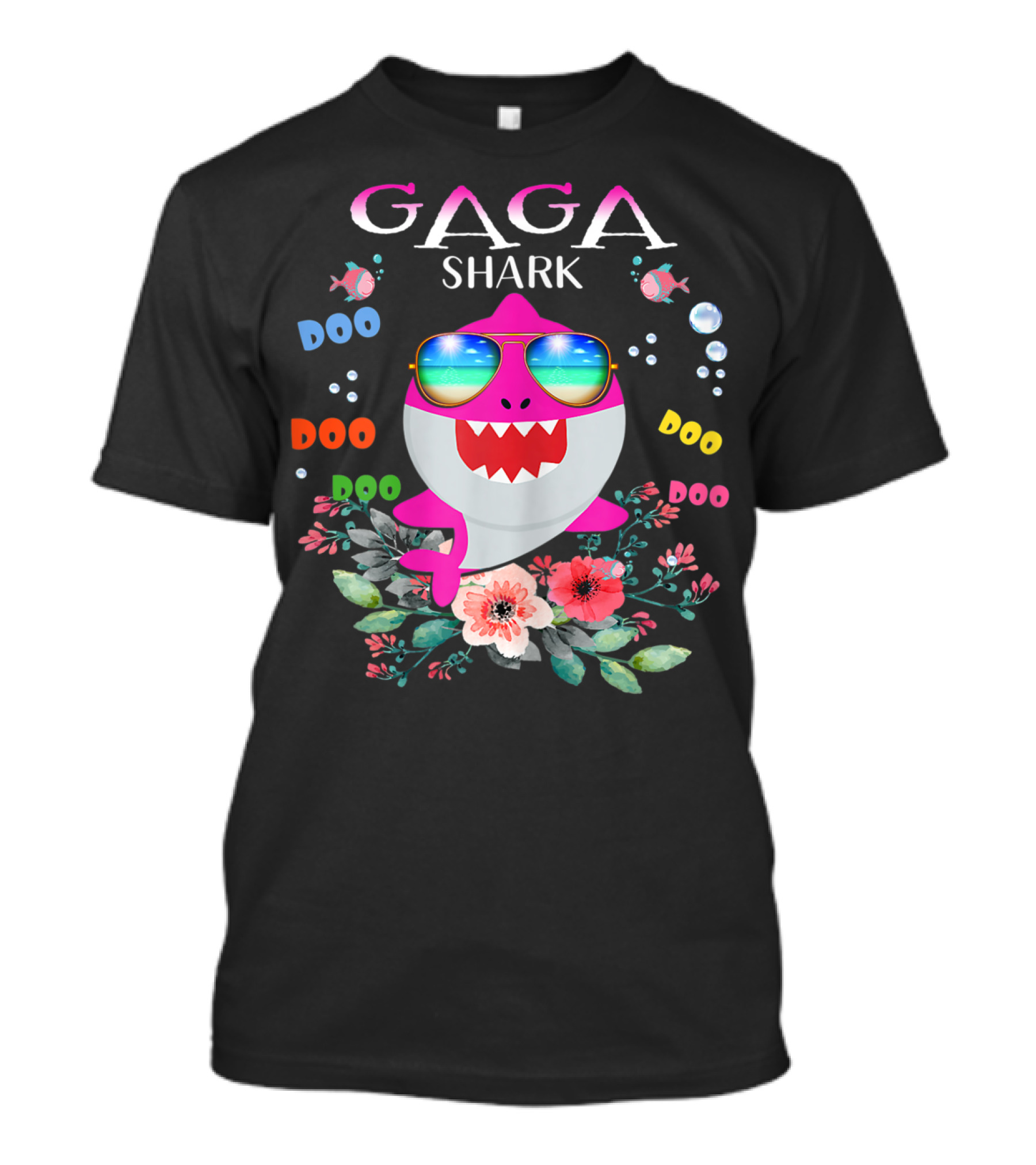 Gaga Shark Doo Doo Doo Floral Sunglasses Fish Bubbles T-Shirt