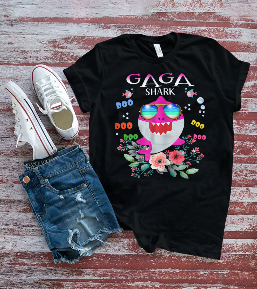 Gaga Shark Doo Doo Doo Floral Sunglasses Fish Bubbles T-Shirt