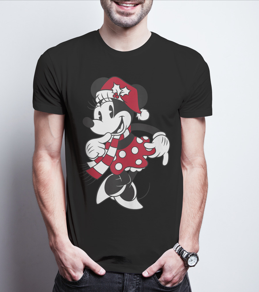 Disney Minnie Mouse Classic Christmas Santa Hat And Scarf T-Shirt