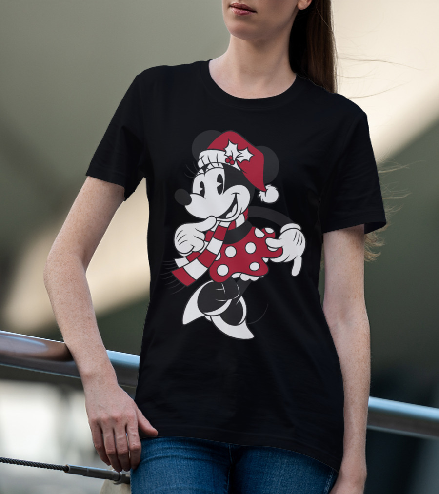 Disney Minnie Mouse Christmas Santa Hat And Scarf T-Shirt