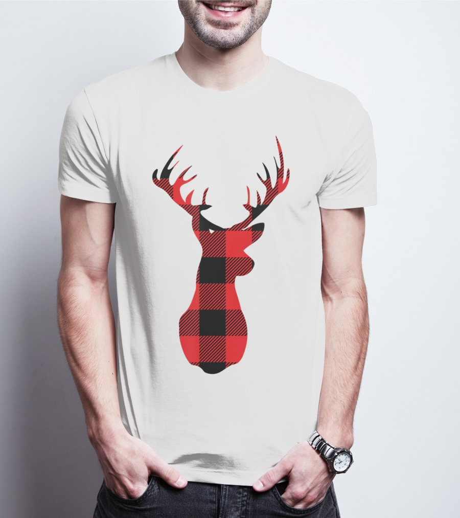 Buffalo Plaid Red Black Christmas Deer T-Shirt