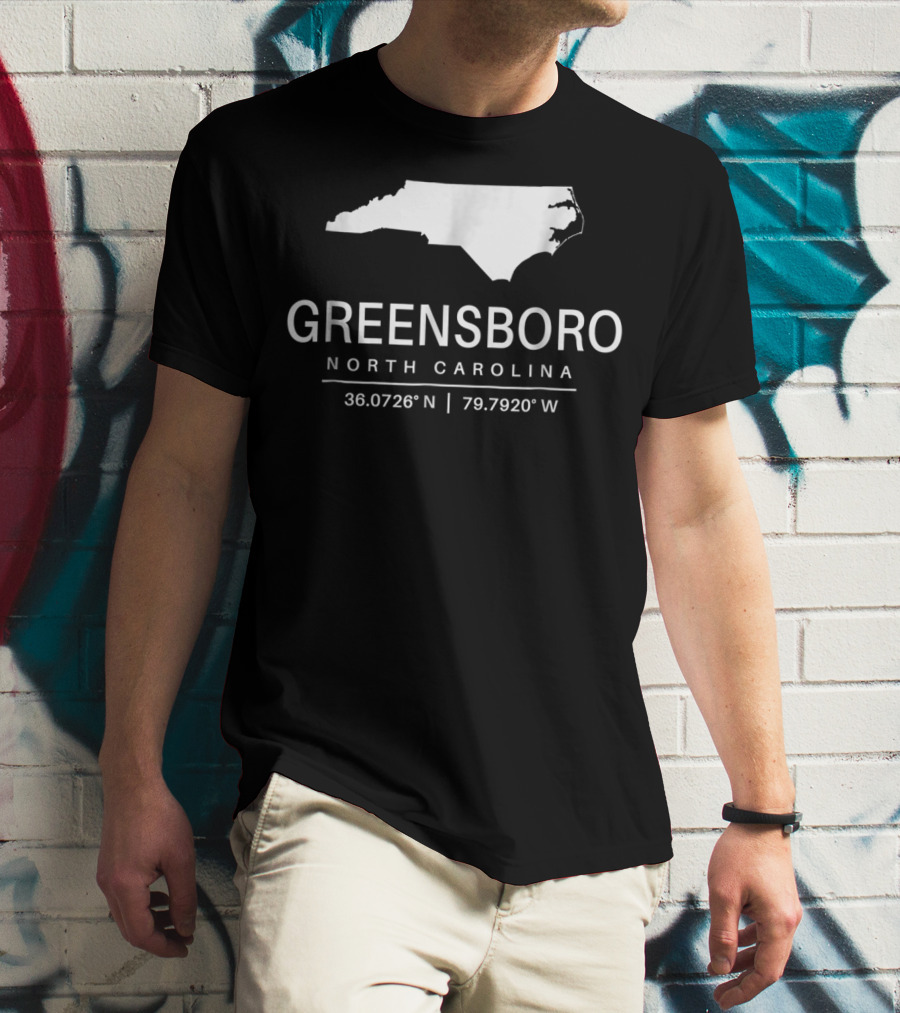 Greensboro North Carolina 36.0726°N 79.7920°W Classic NC Map T-Shirt