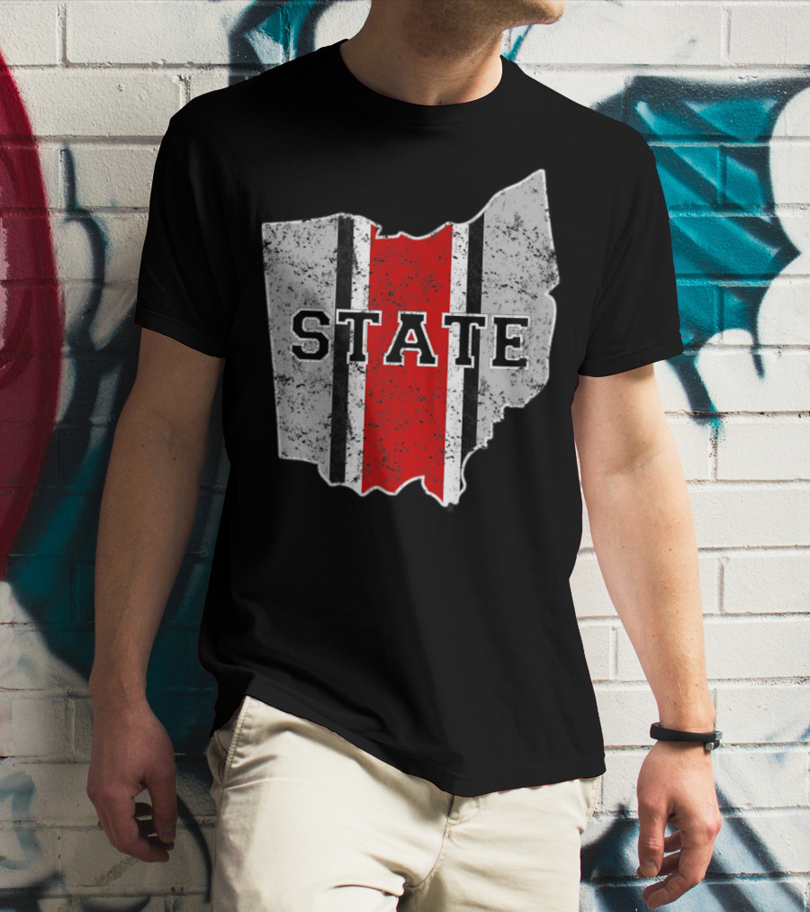 State Outline With Distressed Ohio Stripe T-Shirt