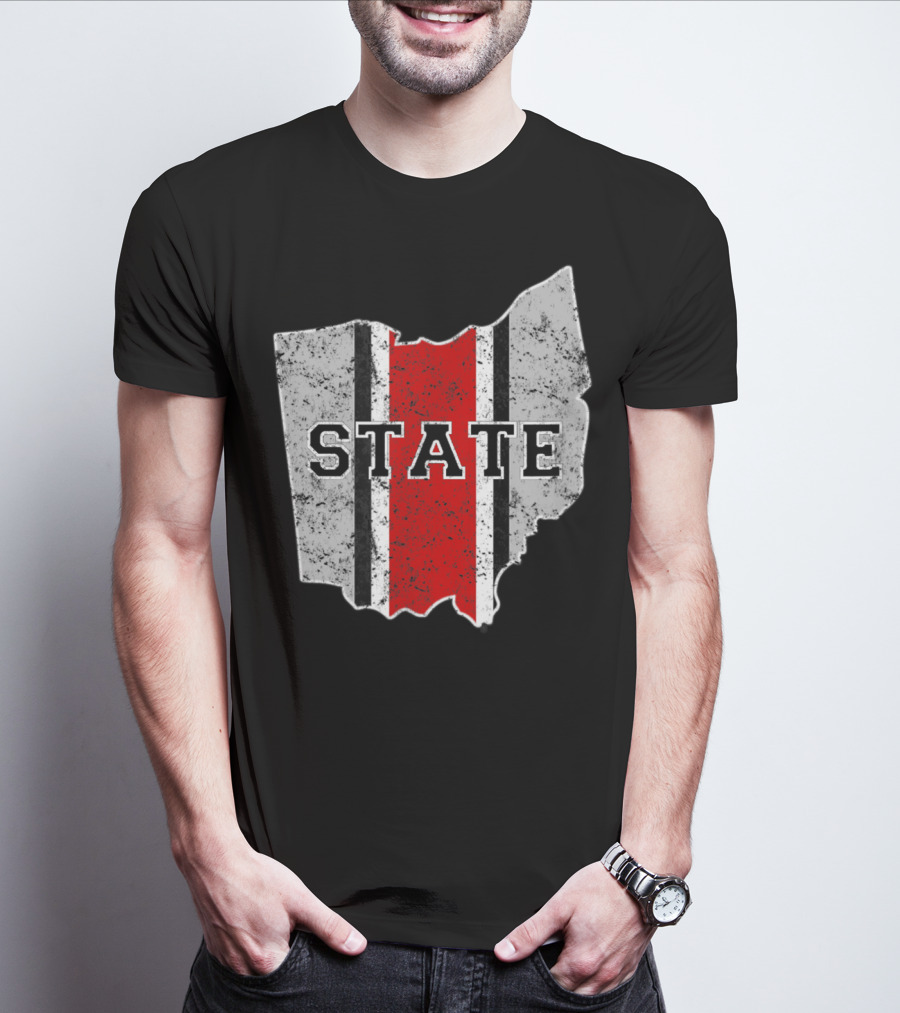 State Outline With Distressed Ohio Stripe T-Shirt