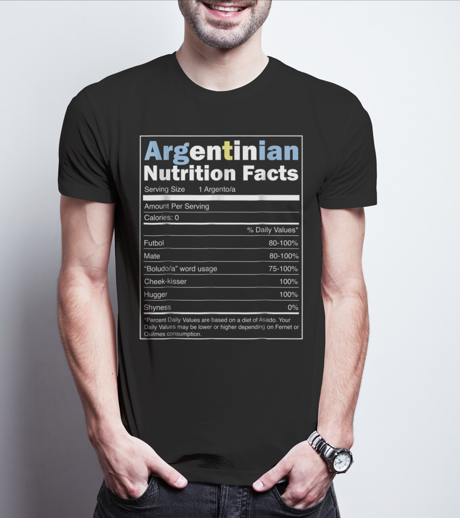 Argentina Argentinian Nutrition Facts Futbol Mate Boludo Cheek-Kisser Hugger Shyness T-Shirt