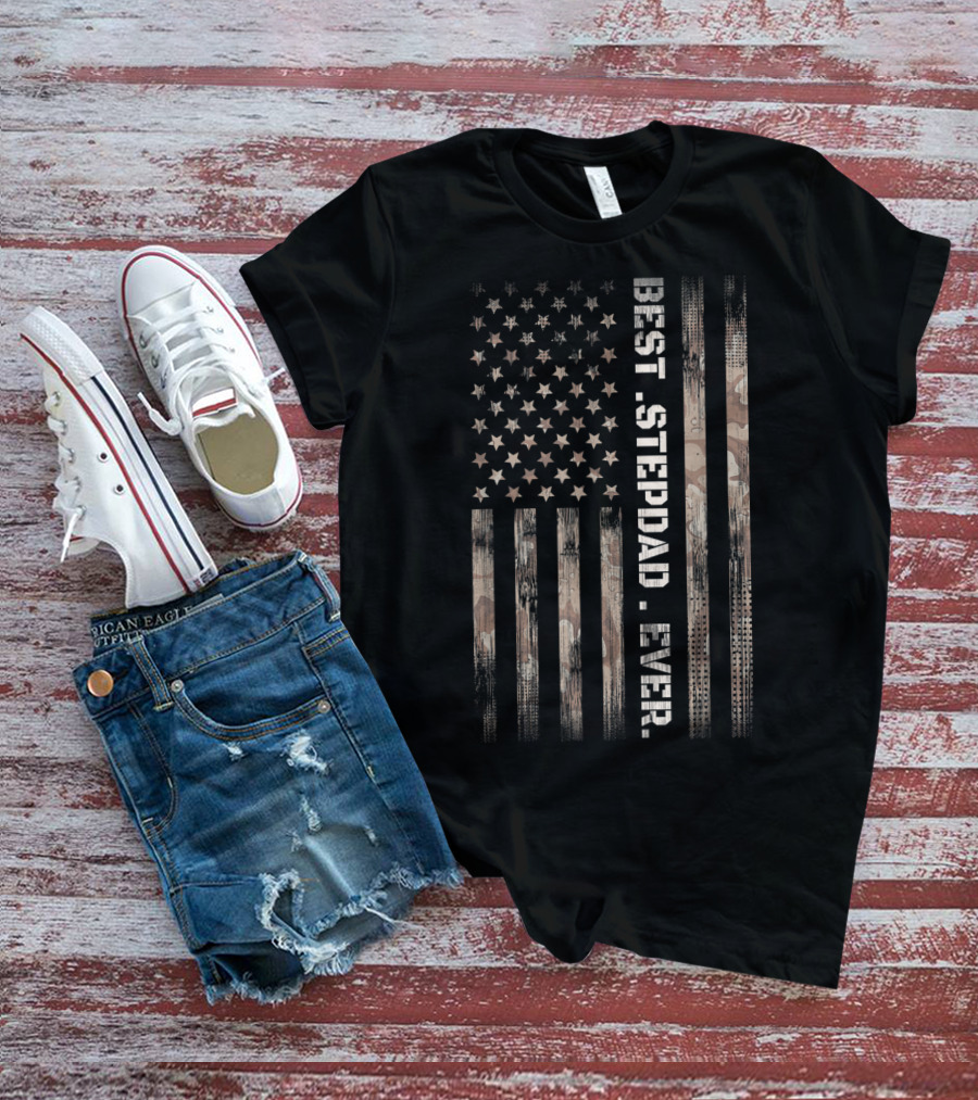Best Step Dad Ever Vintage American Flag Camo Fath T-Shirt