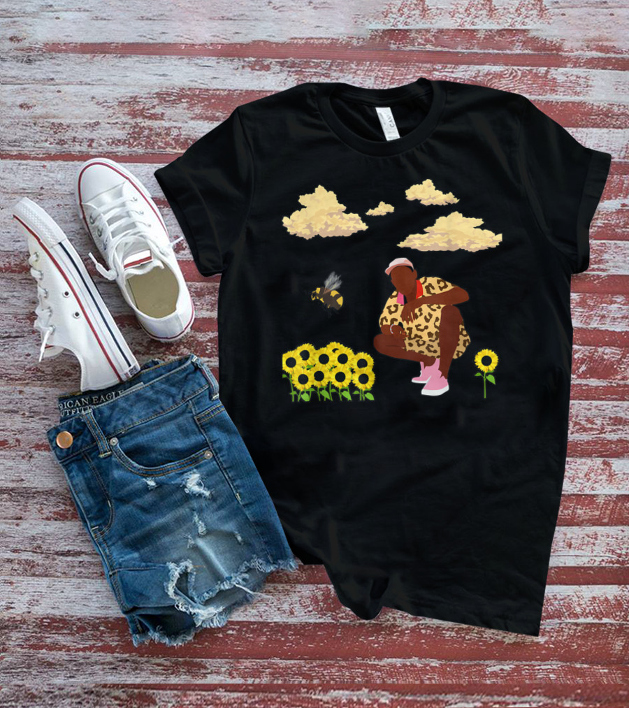 Bee Sunflower Boy With Clouds And Leopard T-Shirt