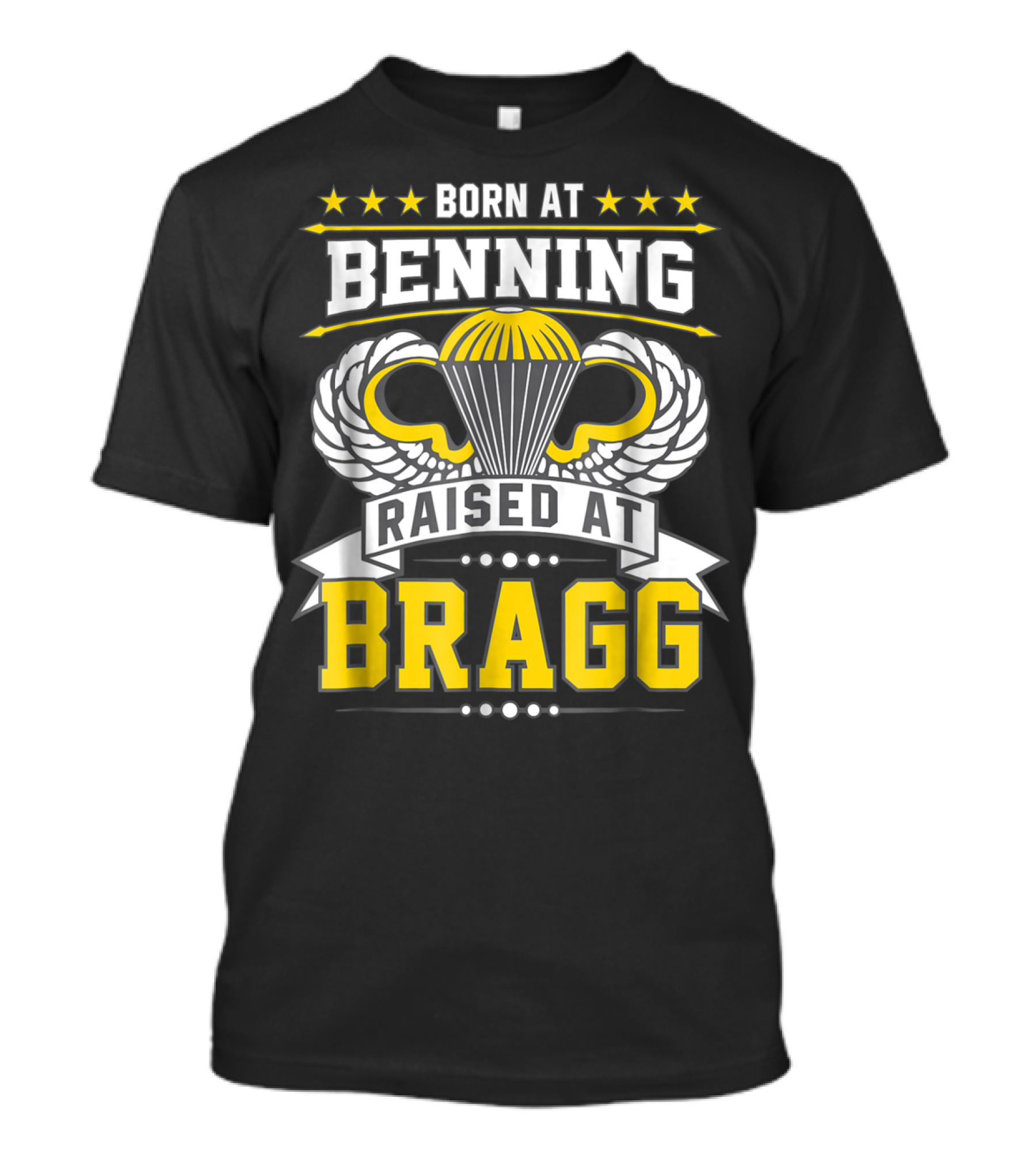 Born At Benning Raised At Bragg Airborne Paratrooper Wings T-Shirt