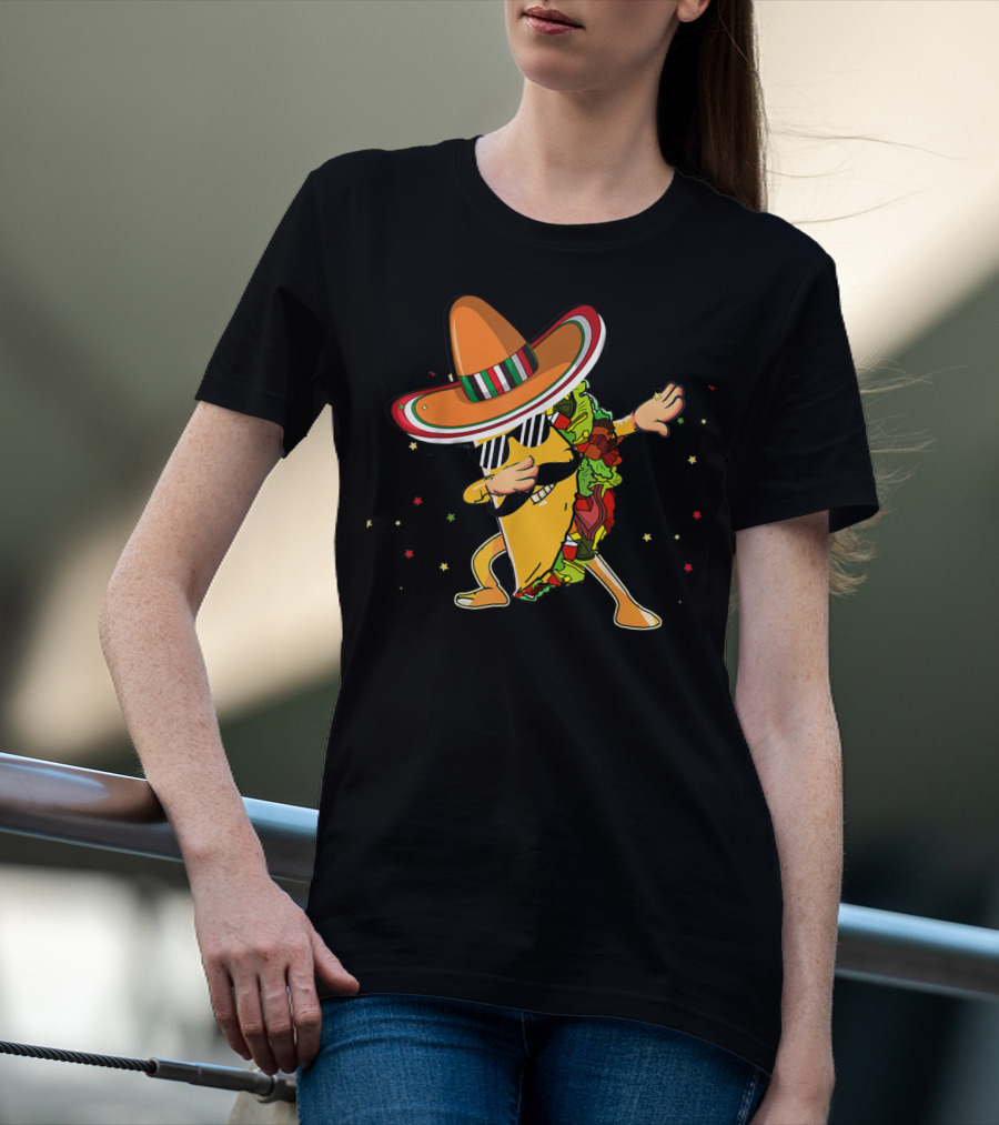 Cinco De Mayo Dabbing Taco With Sombrero Mexico Latino T-Shirt