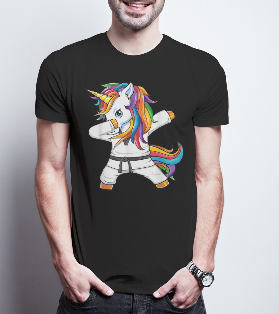 Dabbing Unicorn Karate Taekwondo Kids Girl Rainbow Martial Arts T-Shirt
