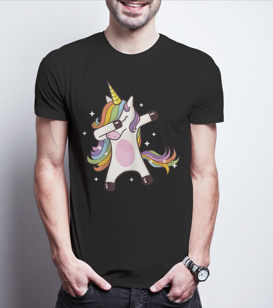 Dabbing Rainbow Unicorn With Stars T-Shirt