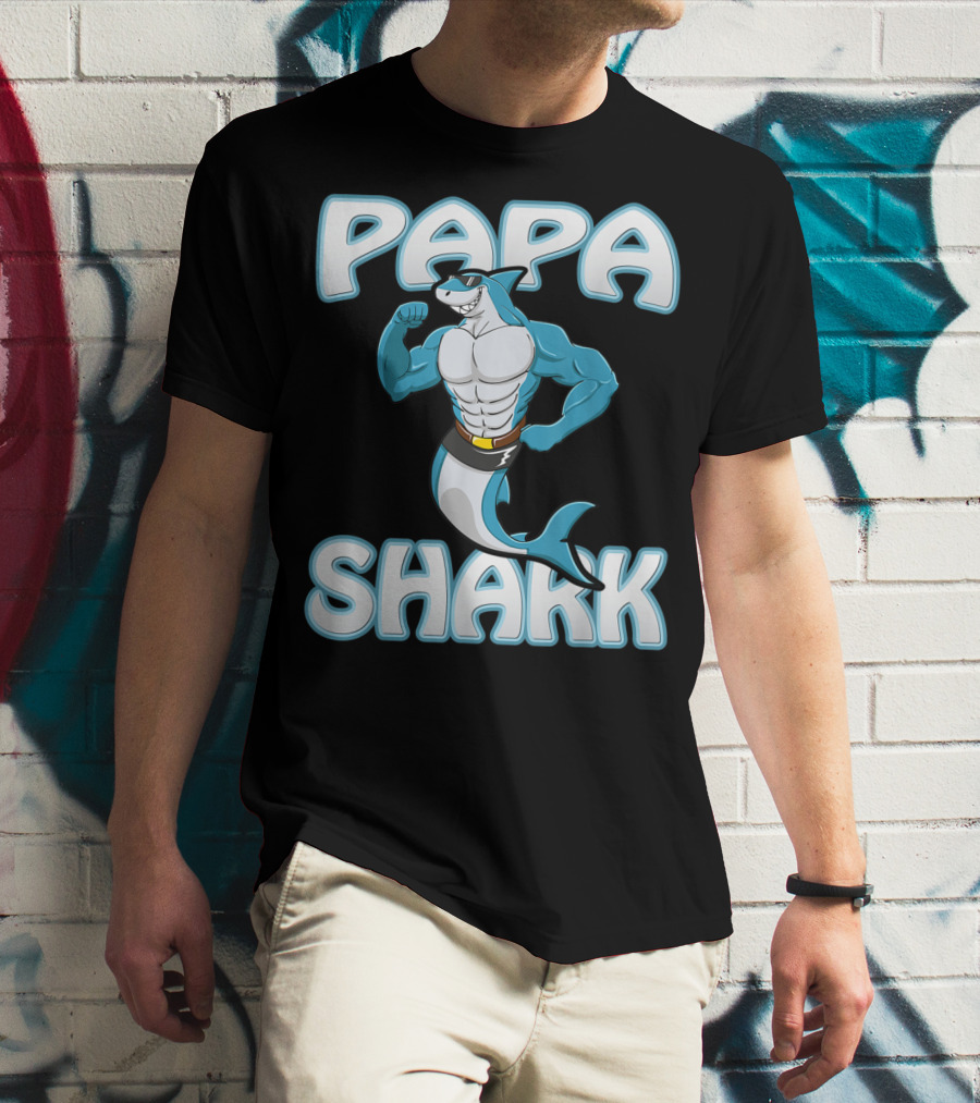 Papa Shark Muscular Gym Dad Father's Day T-Shirt