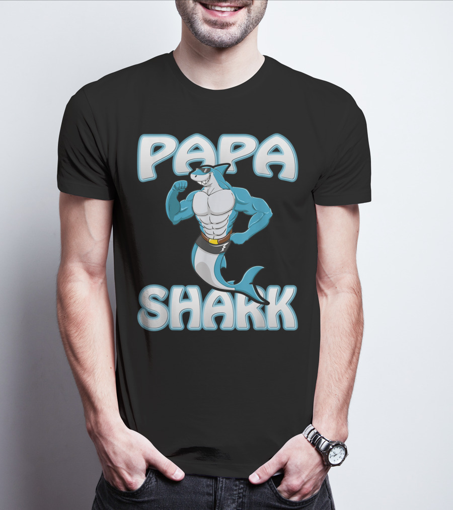 Papa Shark Muscular Gym Dad Father's Day T-Shirt