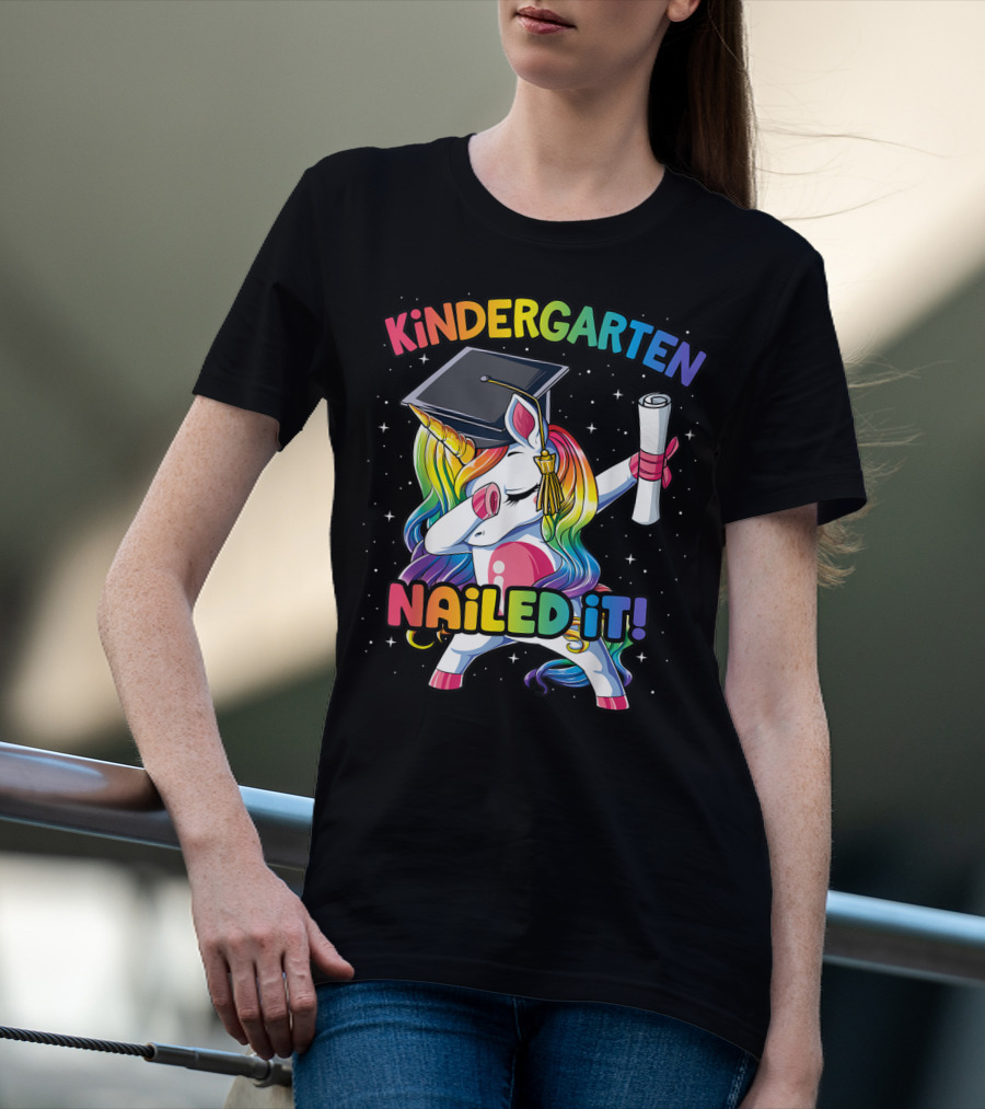 Kindergarten Nailed It Unicorn Graduation Dabbing Rainbow T-Shirt