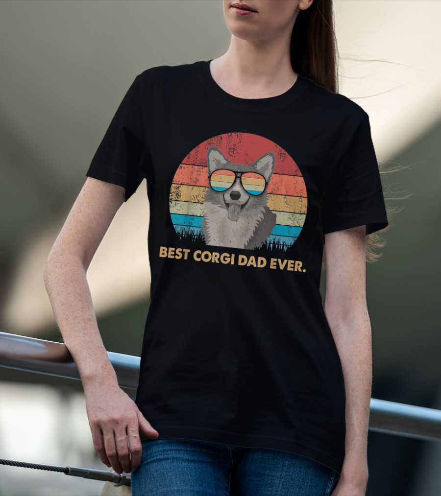 Best Corgi Dad Ever Vintage Retro Dog With Sunglasses T-Shirt