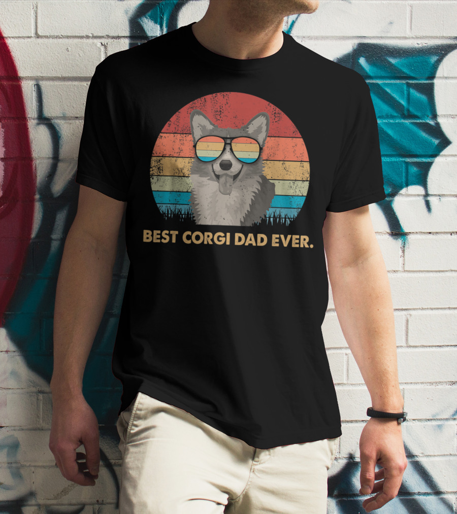 Best Corgi Dad Ever Vintage Retro Dog With Sunglasses T-Shirt