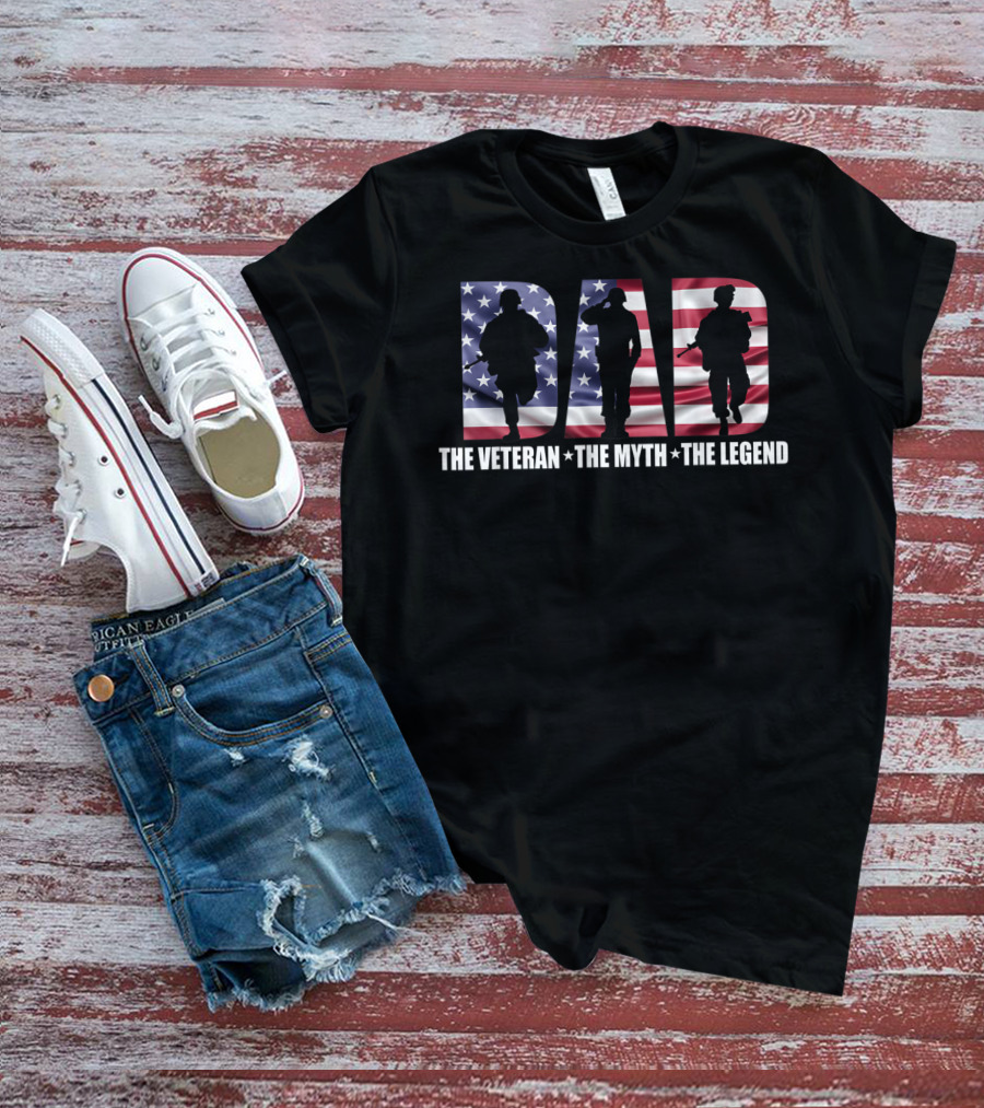 Dad The Veteran The Myth The Legend Patriotic American Flag T-Shirt