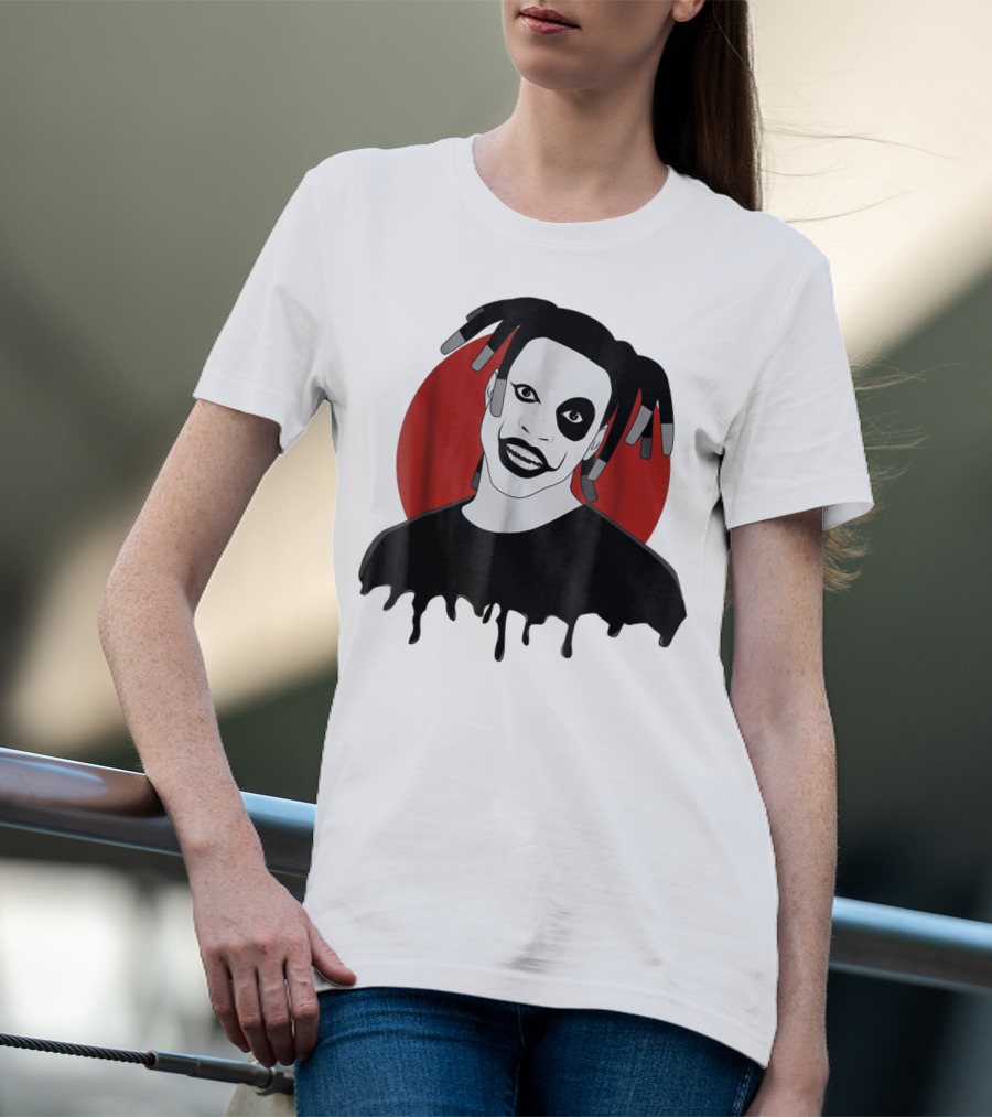 Denzel Curry Smiling Monochrome Portrait With Dreadlocks And Red Circle Background T-Shirt