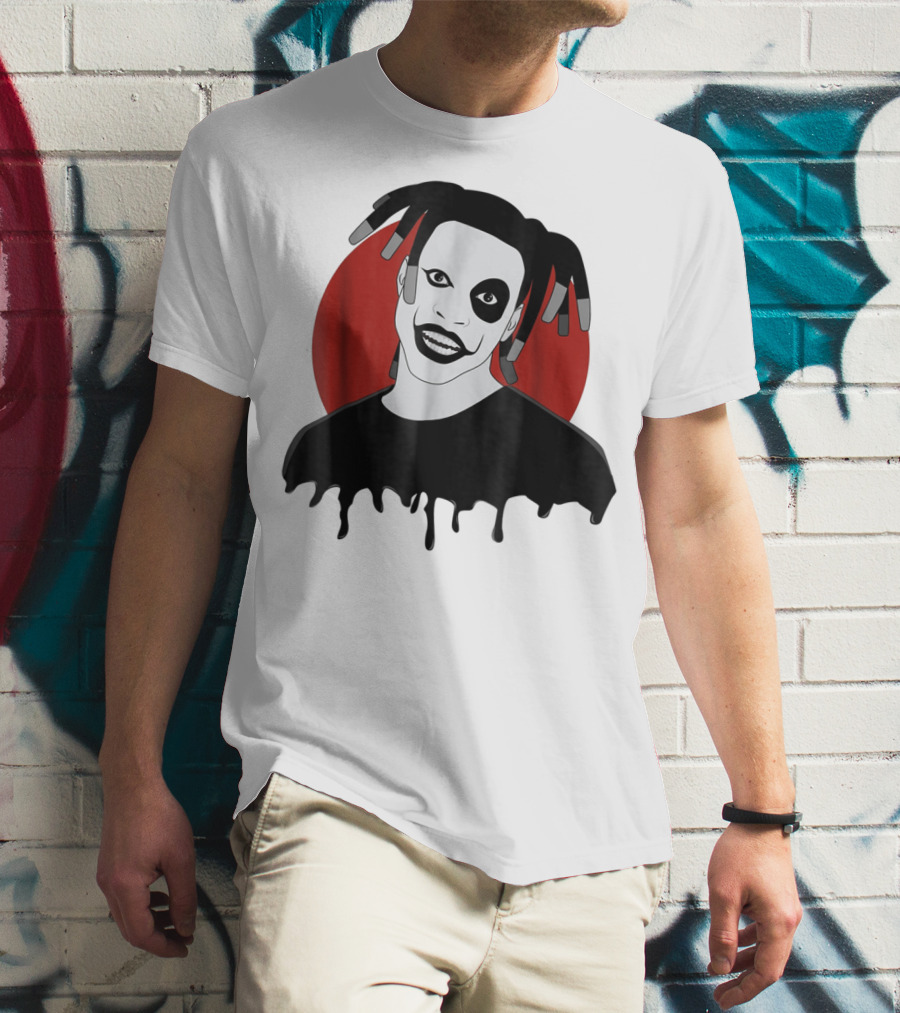 Denzel Curry Smiling Monochrome Portrait With Dreadlocks And Red Circle Background T-Shirt