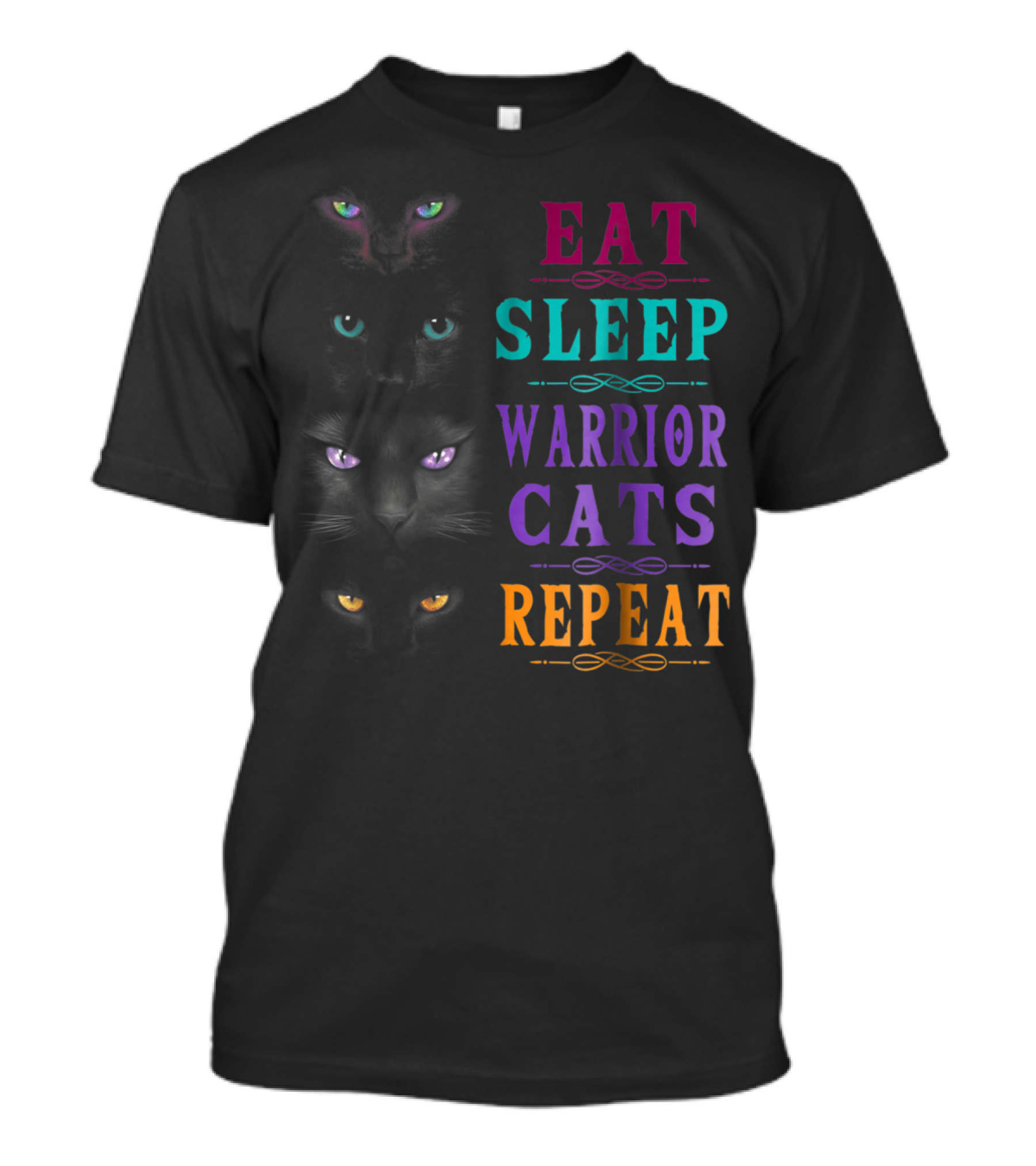 Eat Sleep Warrior Cats Repeat Four Cats Eyes T-Shirt