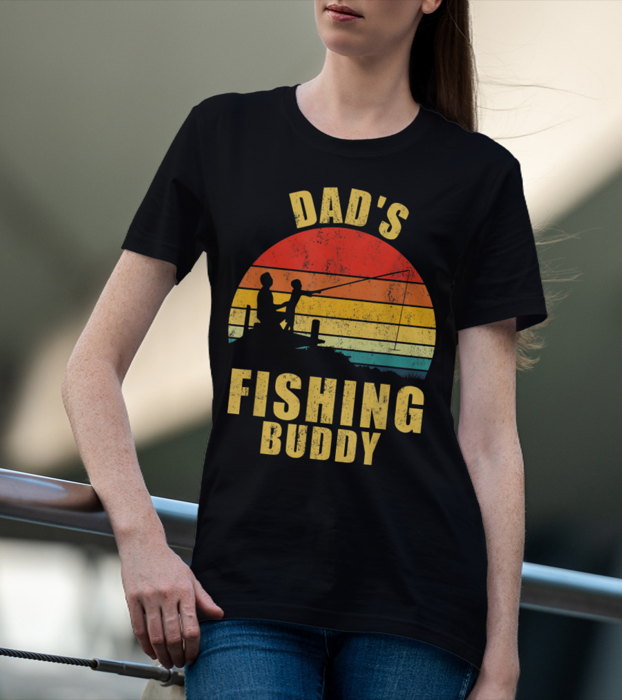 Dad's Fishing Buddy Sunset Retro T-Shirt