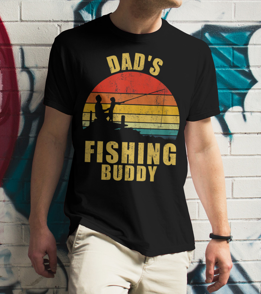 Dad's Fishing Buddy Sunset Retro T-Shirt
