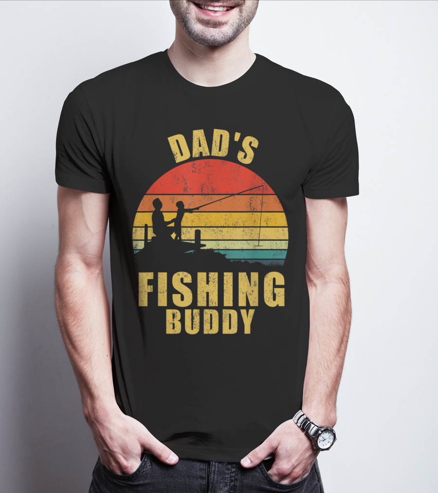 Dad's Fishing Buddy Sunset Retro T-Shirt