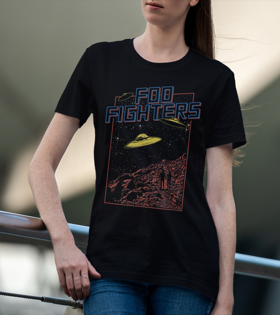 Foo Fighters UFO And Space Scene With Astronauts And Starry Sky T-Shirt
